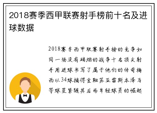 2018赛季西甲联赛射手榜前十名及进球数据
