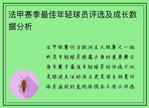 法甲赛季最佳年轻球员评选及成长数据分析